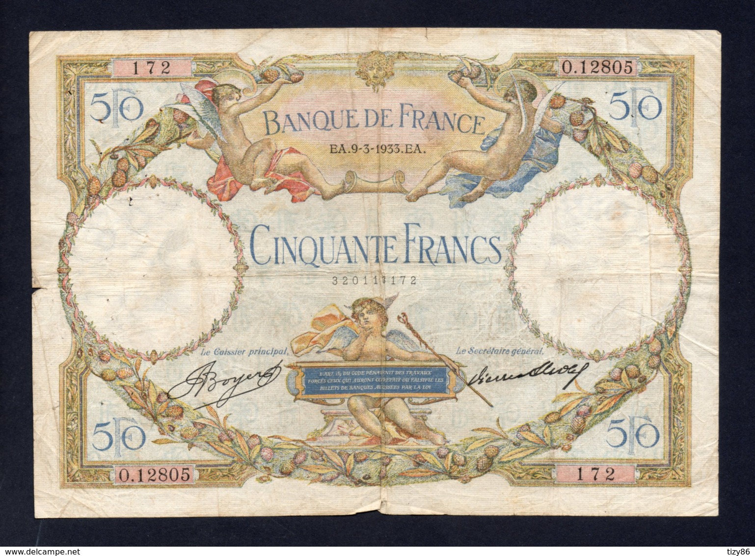 Banconota Francia - 50 Franchi 9/3/1933 (circolata) - 50 F 1927-1934 ''Luc Olivier Merson''