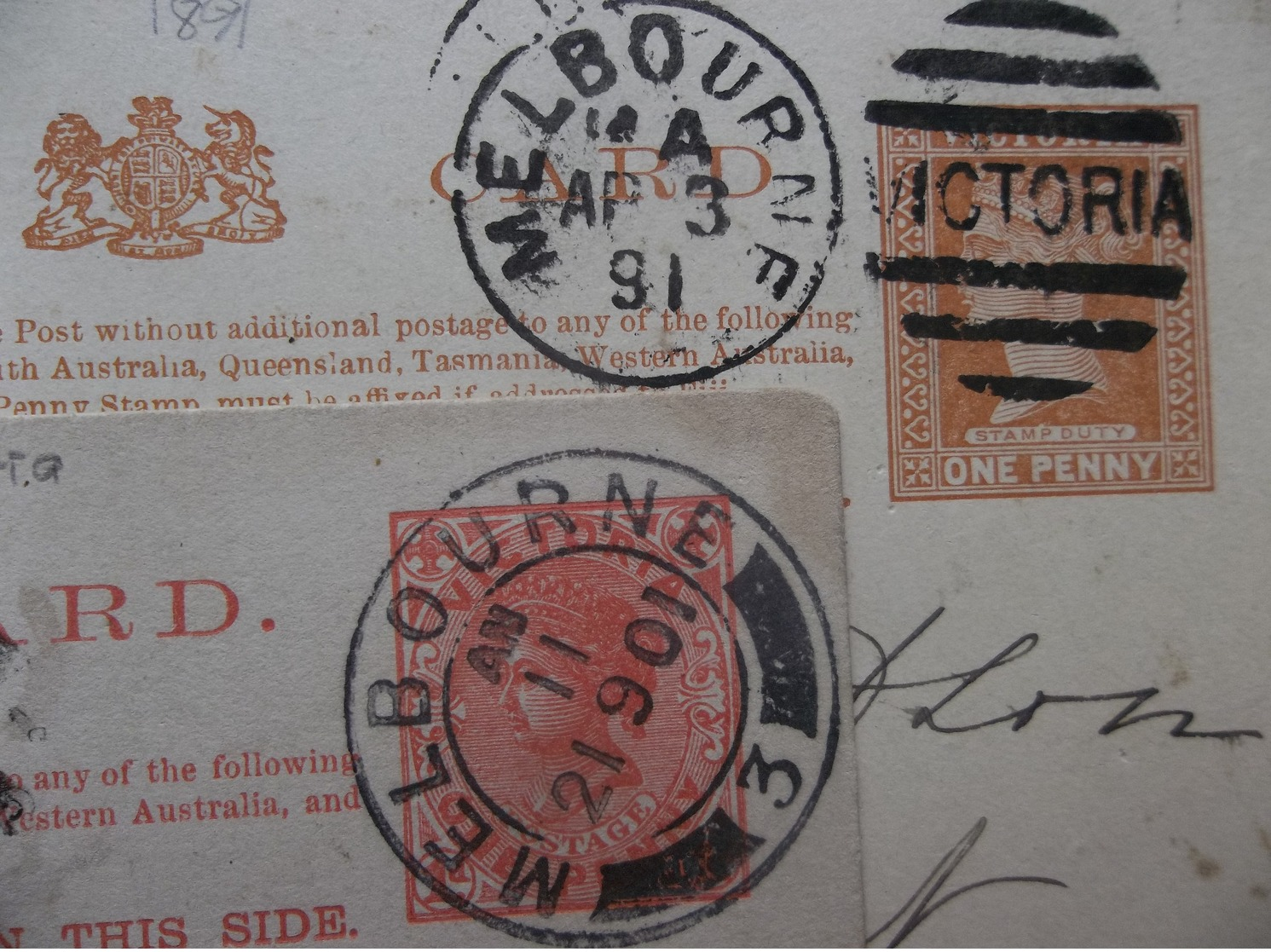 Victoria, Australia: 1891 & 1901 Postal Cards To Sandringham, Etc. (#UD11) - Covers & Documents