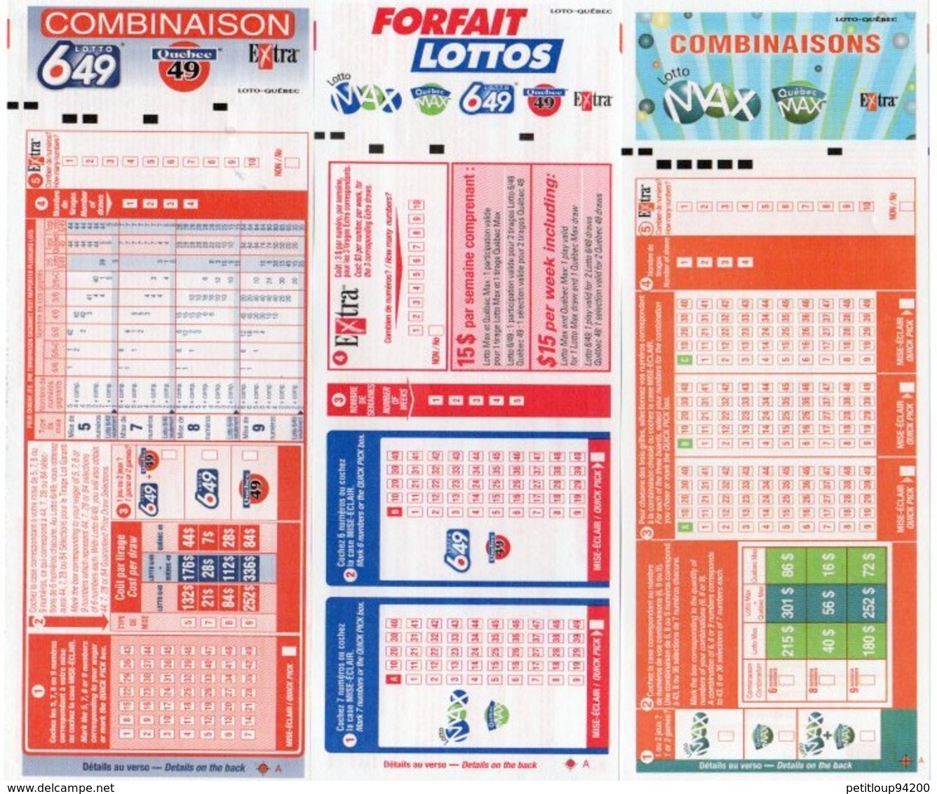 10 BULLETINS JEUX LOTO  Lotoquebec CANADA - Billets De Loterie