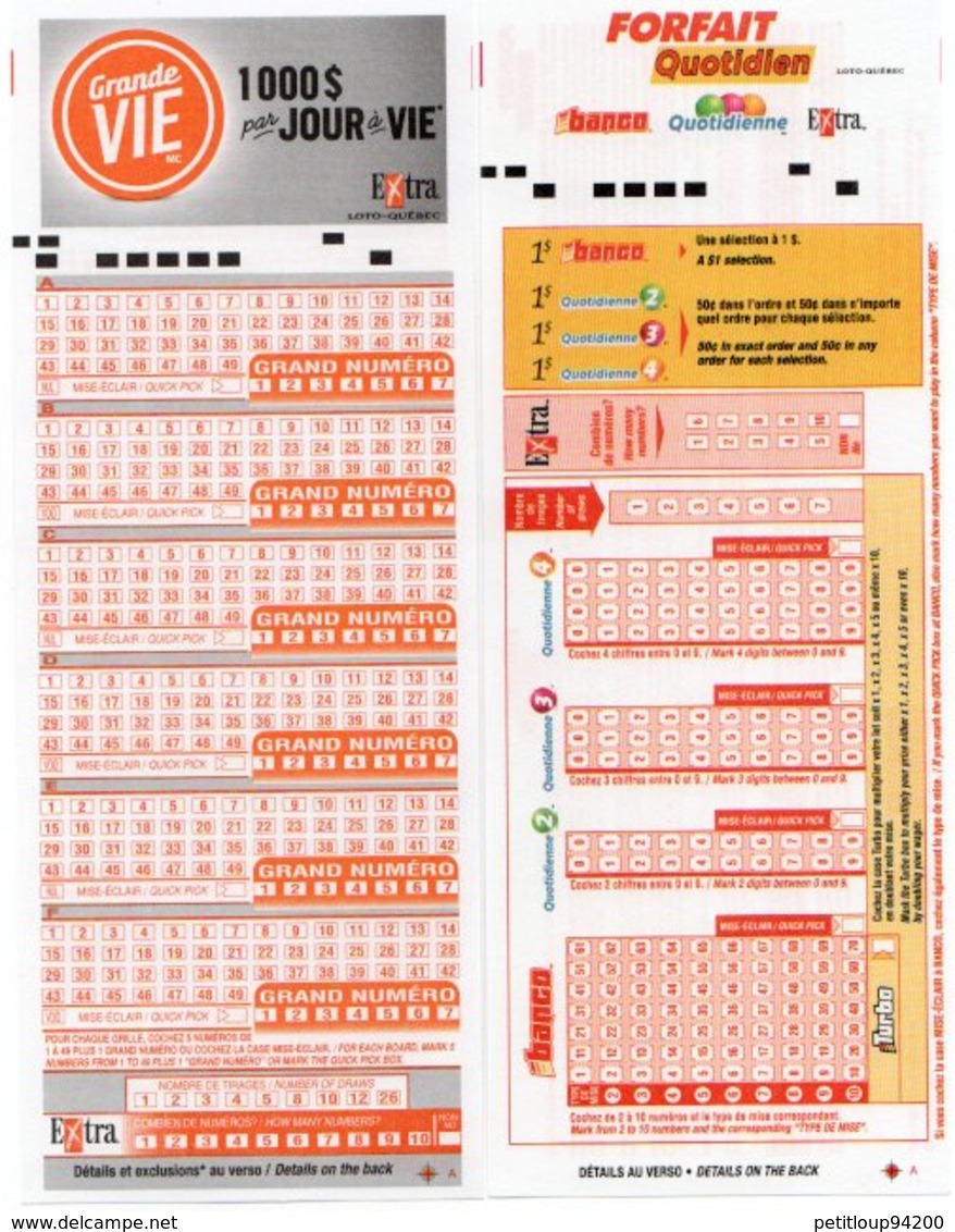 10 BULLETINS JEUX LOTO  Lotoquebec CANADA - Billets De Loterie