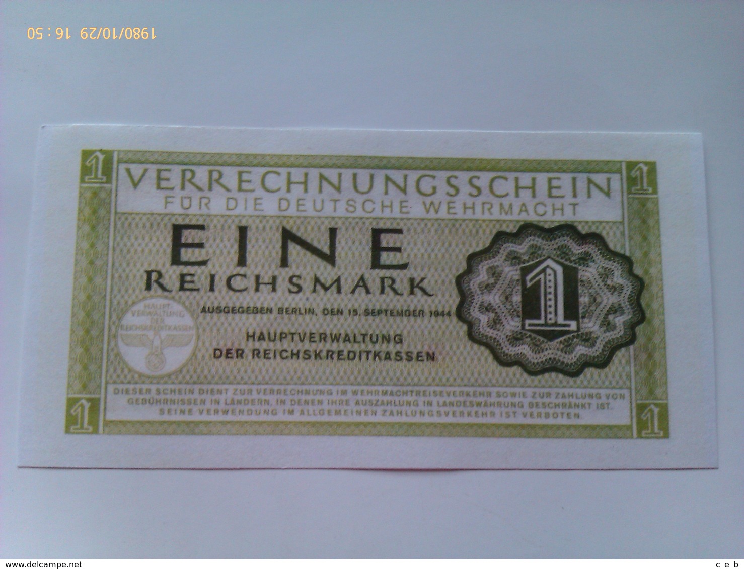 Billete Alemania. 1 Marco. 1944. Alemania. 1939-1945. II Guerra Mundial. Réplica - Otros & Sin Clasificación