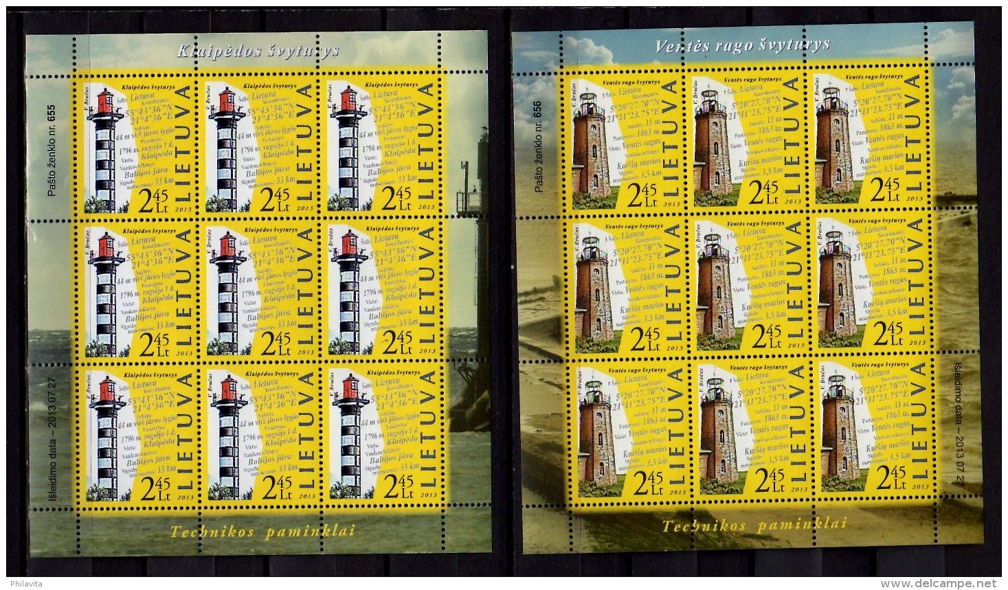 2013 Lithuania / Litauen -Lighthouses Kleipeda (Memel)/ Windenburger Eck - Sheetlets Set  - MNH** MI 1141/1142 - Leuchttürme