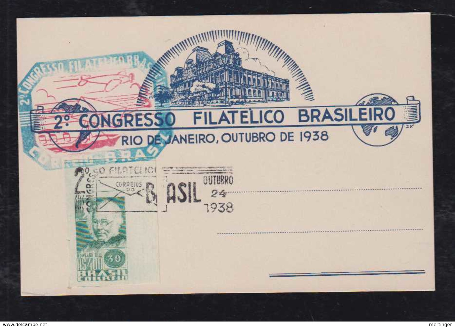 Brazil Brasil 1938 Advertising Card CONGRESSO FILATELICO - Lettres & Documents