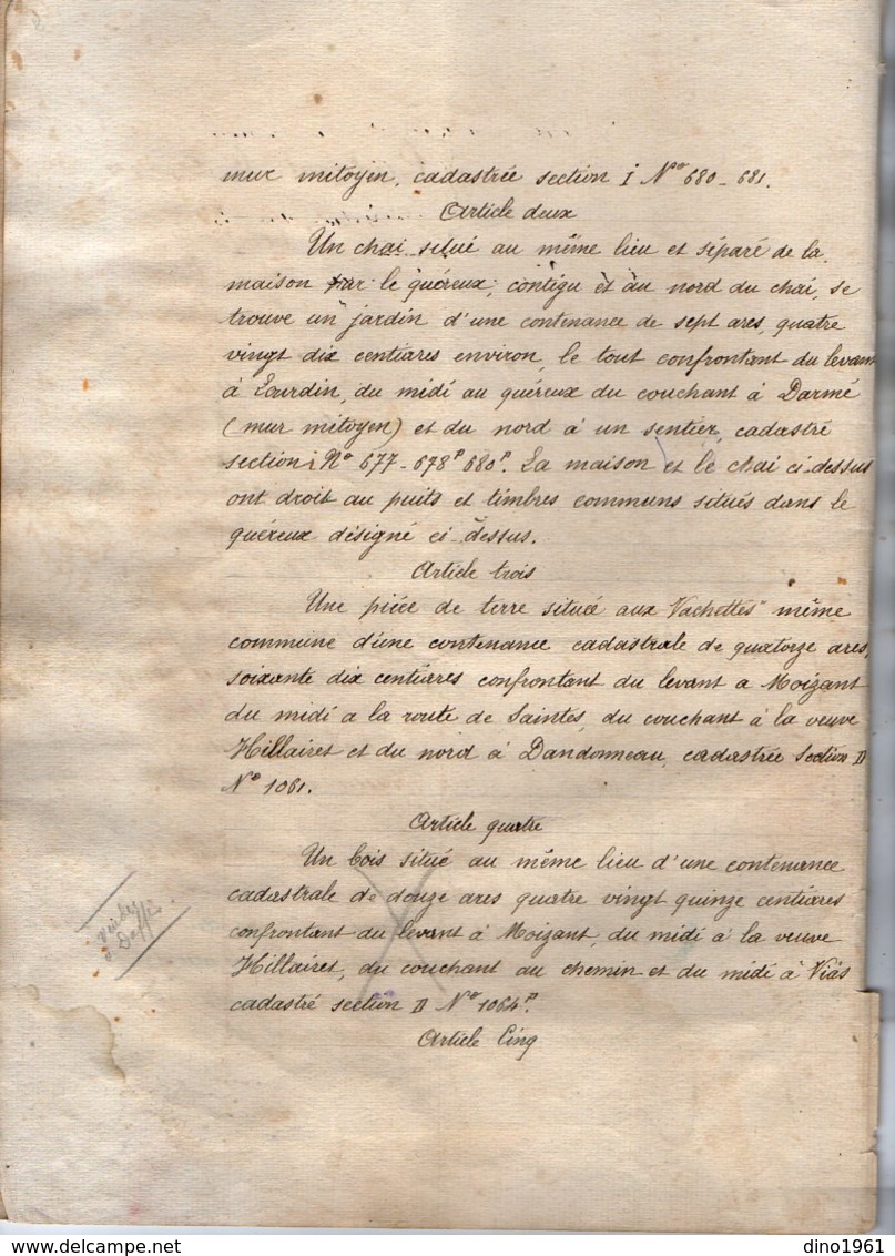 VP12.166 - MARENNES - Acte De 1920 - Entre Mme AVAILLET & Mr LUZINEAU Vente D'une Maison & Terre Situées à SAINT - JUST - Manuscripts