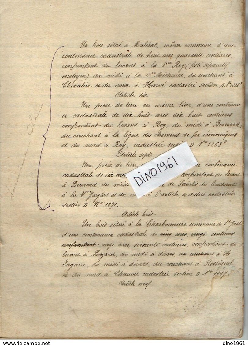 VP12.166 - MARENNES - Acte De 1920 - Entre Mme AVAILLET & Mr LUZINEAU Vente D'une Maison & Terre Situées à SAINT - JUST - Manuscripts