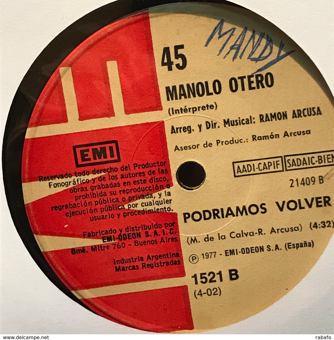 Sencillo Argentino De Manolo Otero Año 1977 - Other - Spanish Music