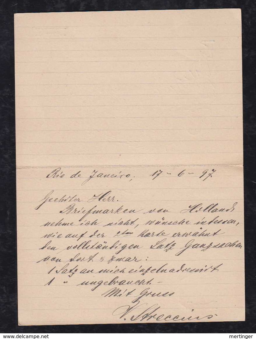 Brazil Brasil 1897 BP 45 40R Stationery Uprated Request/answer Card RIO To VOORBURG Netherlands French PAQUEBOT - Postwaardestukken