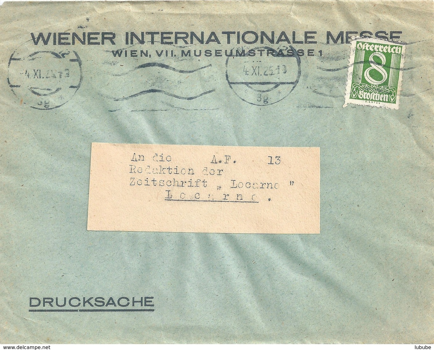 Ausland Drucksache  "Wiener Internationale Messe" - Locarno           1925 - Lettres & Documents