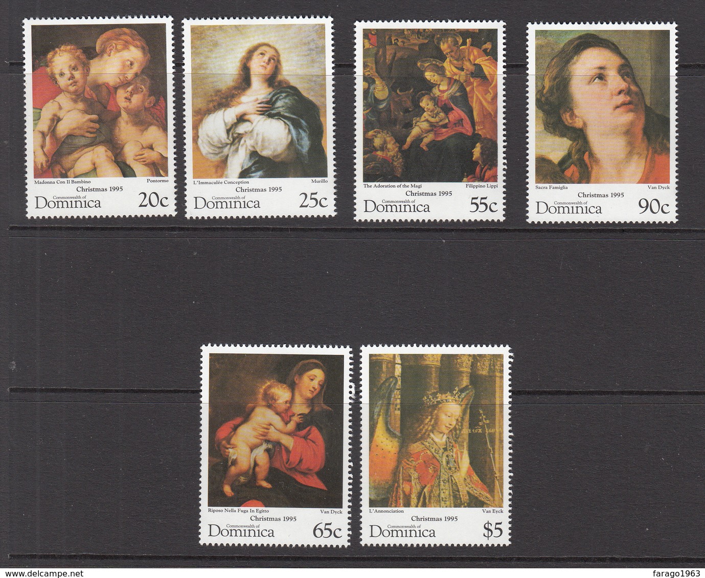 1995 Dominica Christmas Noel Art Paintings Complete Set Of 6 MNH - Dominica (1978-...)
