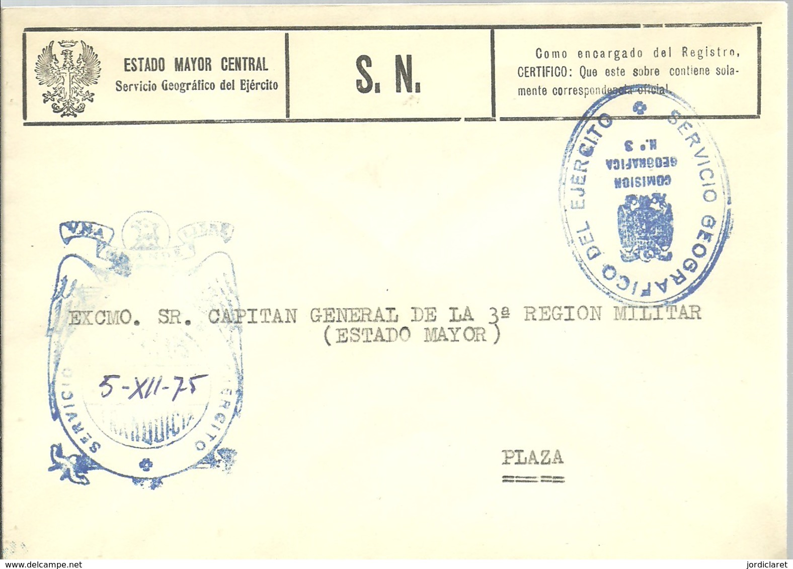 MARCA SEVICIO GEOGRAFICO  DEL EJERCITO 1975 - Military Service Stamp