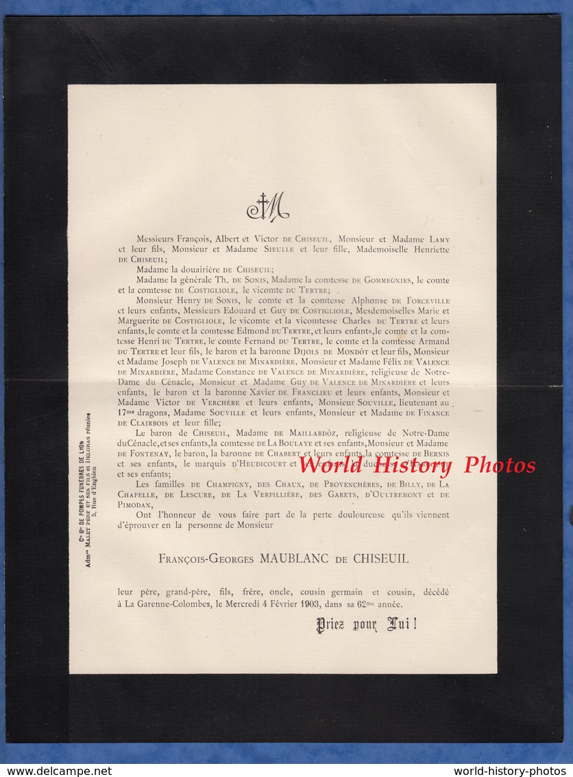 Document De 1903 - LA GARENNE COLOMBES - Monsieur François Georges MAUBLANC De CHISEUIL - Documents Historiques