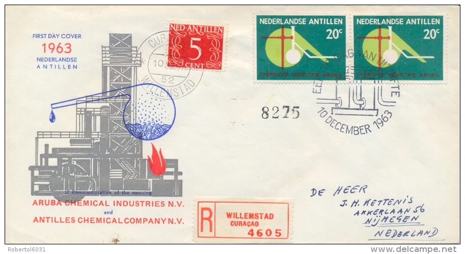 Netherlands Antilles Nederlandse Antillen 1963 FDC Registered Chemical Factories On Aruba - Fabbriche E Imprese