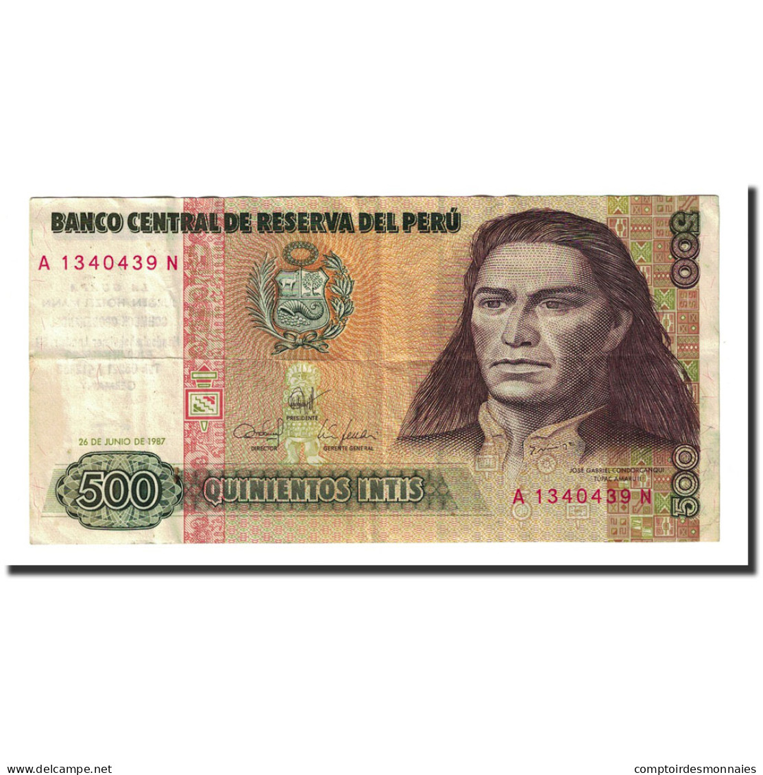 Billet, Pérou, 500 Intis, 1987-06-26, KM:134b, TTB - Perú