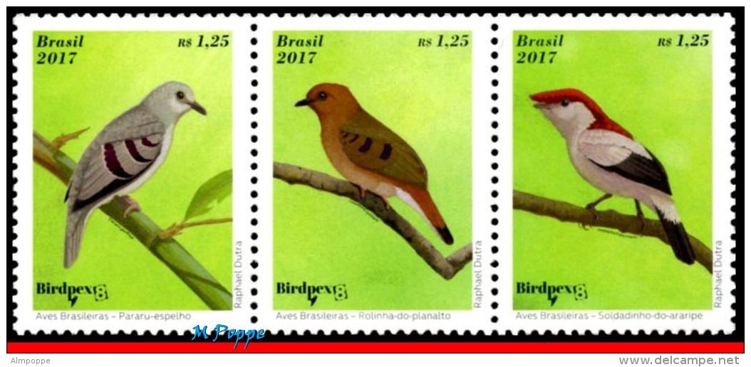 Ref. BR-V2017-04-1 BRAZIL 2017 BIRDS, BRAZILIAN BIRDS,, ENDANGERED, BIRDPEX 8, SET MNH 3V - Nuevos