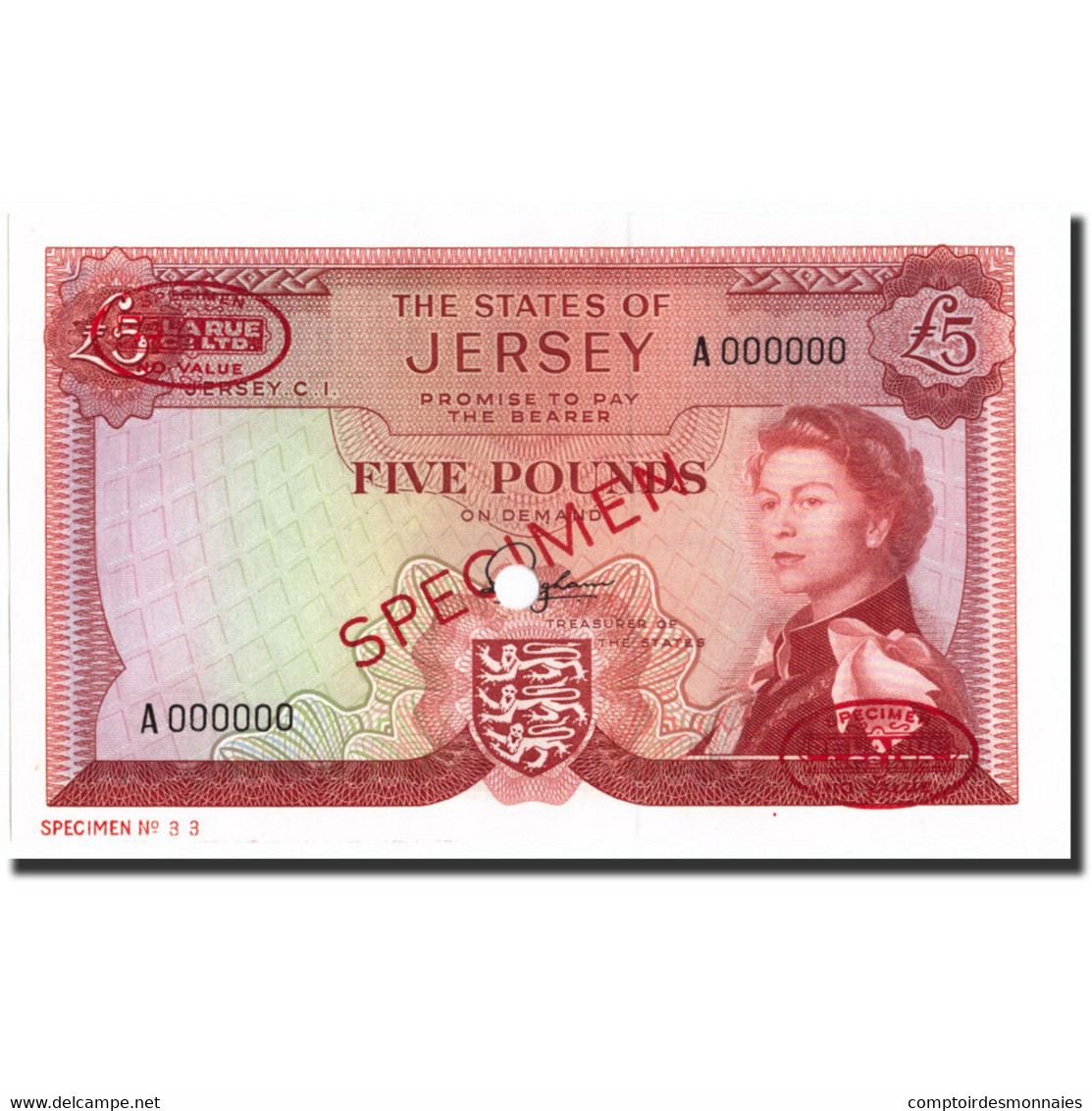 Billet, Jersey, 5 Pounds, 1963, 1963, Specimen TDLR, KM:9s2, NEUF - Jersey