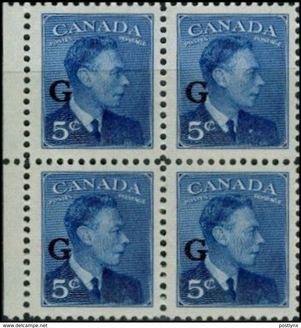 CANADA 1950 George VI 5c Blue MARG.OVPT:G 4-BLOCK - Opdrukken