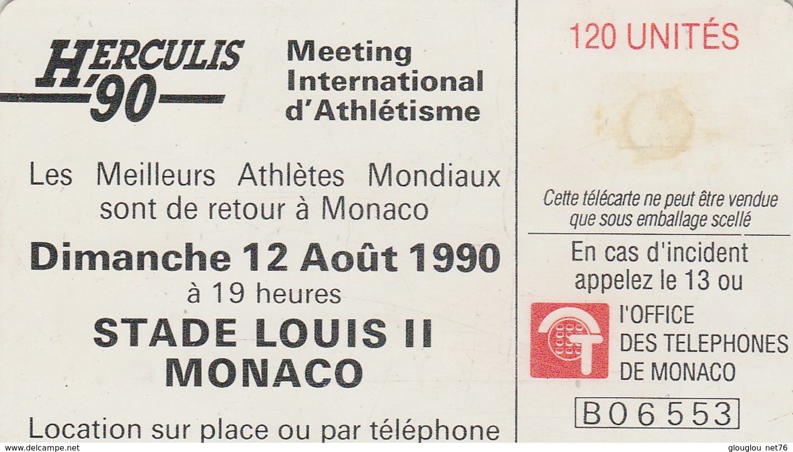 TELECARTE 120....HERCULIS 90   STADE LOUIS II  MONACO - Monaco