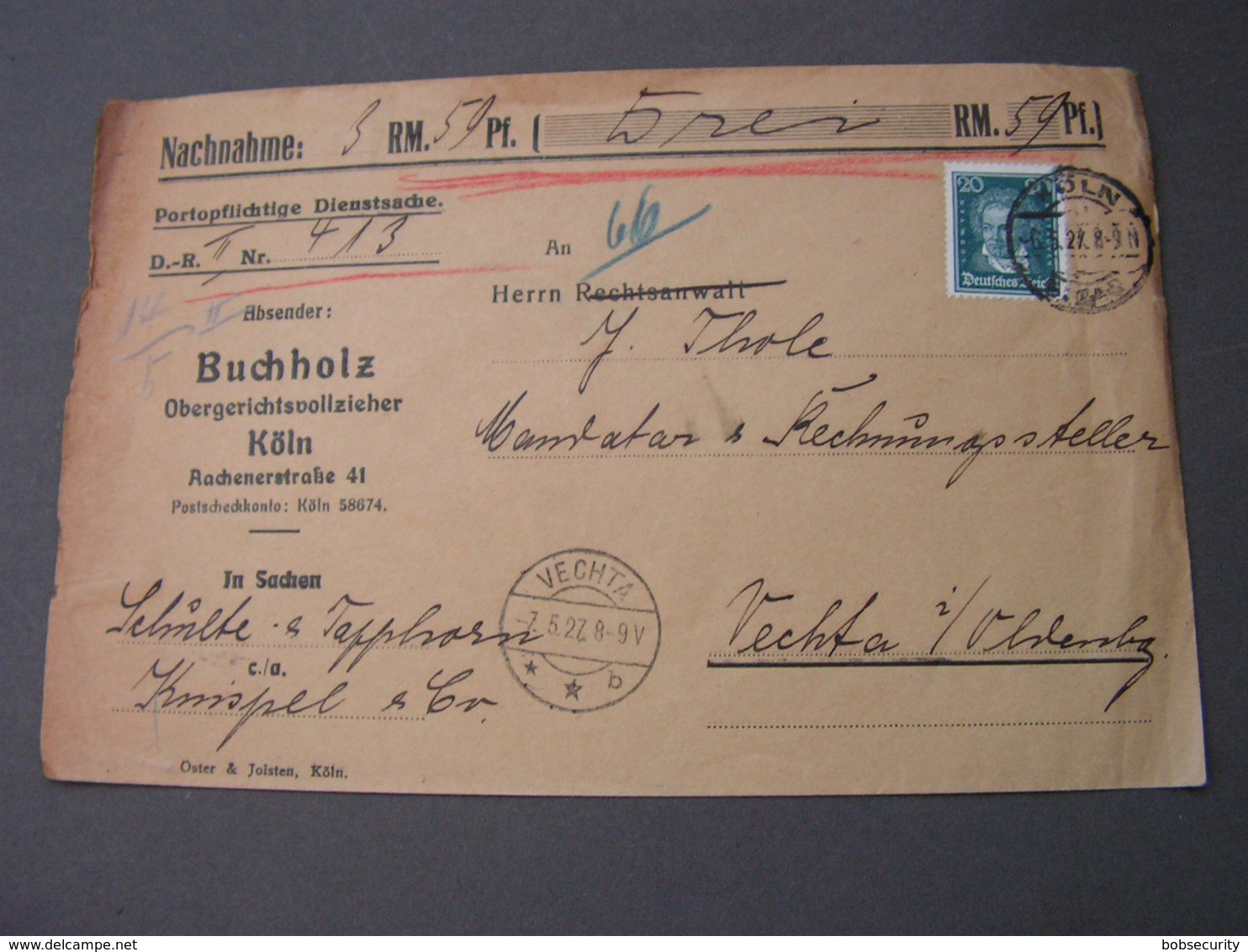 DR Nachnahme Aus Köln EF 392  Aus Dem Jahr 1927 - Briefe U. Dokumente