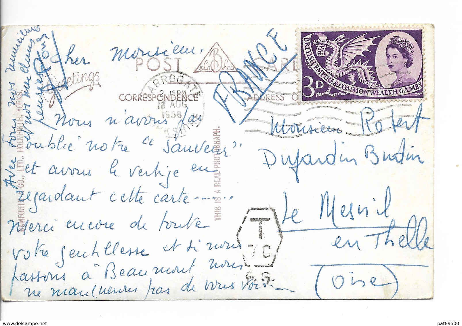 Grande Bretagne Elisabeth II YT N° 312 1958 Sur CPA Chateau De Knanesborough / Offres OK - Covers & Documents