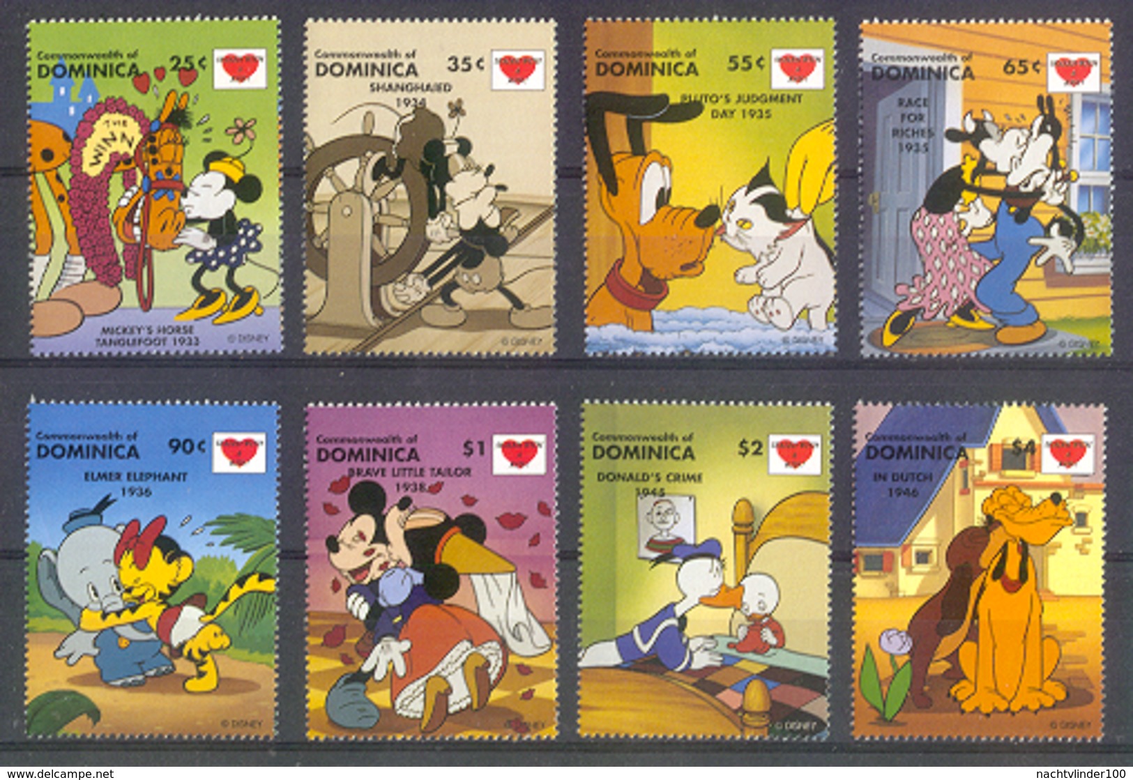 Nct258 WALT DISNEY FAUNA HONDEN KAT PAARD OLIFANT LOVE ELEPHANT HORSE  CAT DOGS HUNDE DOMINICA 1997 PF/MNH - Disney