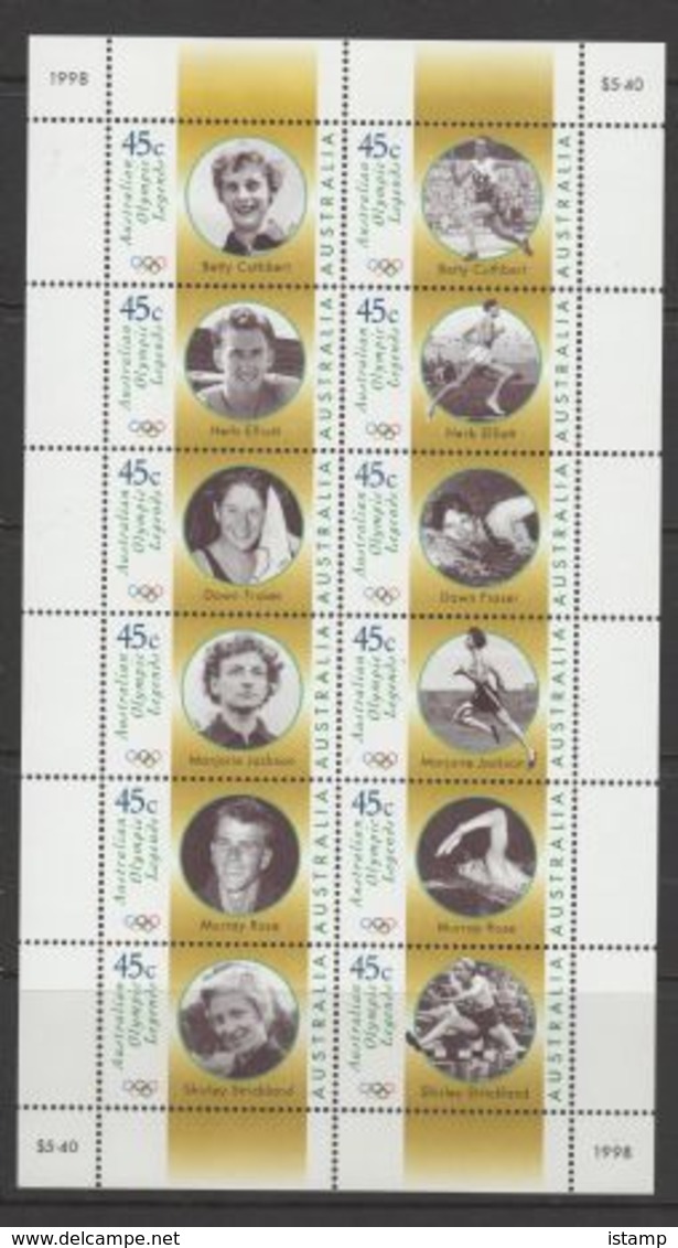 1998 - Australian OLYMPIC LEGENDS Sheetlet Sheet Stamps MNH - Blocks & Sheetlets