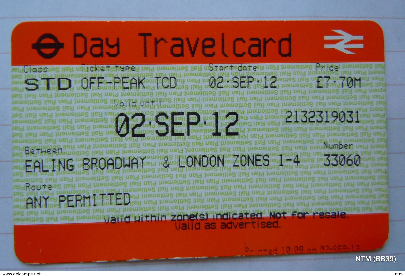 Great Britain 2012. London Metro Day Travel Card. Used, Was Valid Between Ealing Broadway And London Zones 1-4. - Wereld