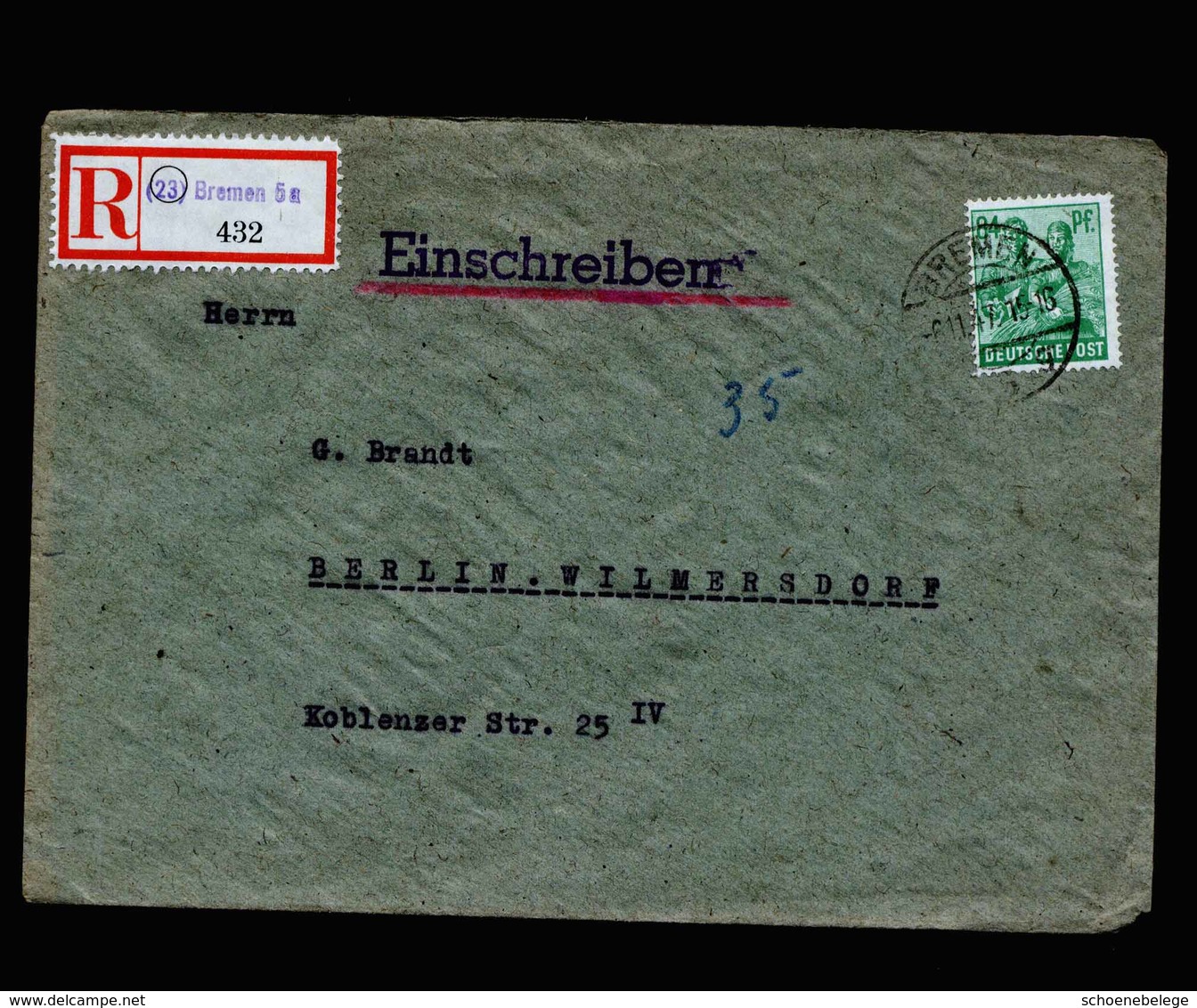 A5487) Kontrollrat R-Brief Bremen 6.11.47 N. Berlin - Sonstige & Ohne Zuordnung