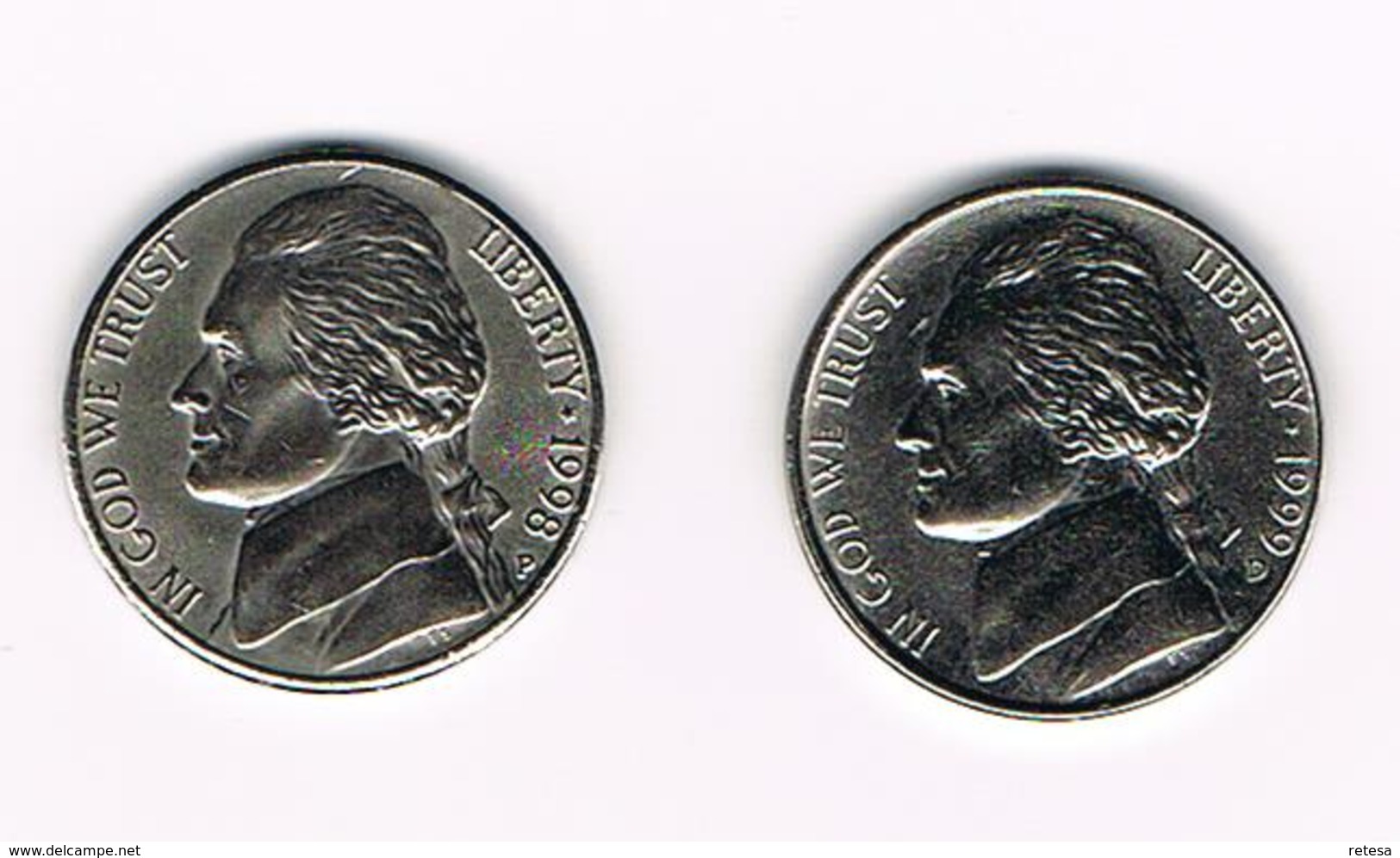 °°° U.S.A.  2 X 5 CENTS  JEFFERSON  1998 P + 1999 D - 1938-…: Jefferson