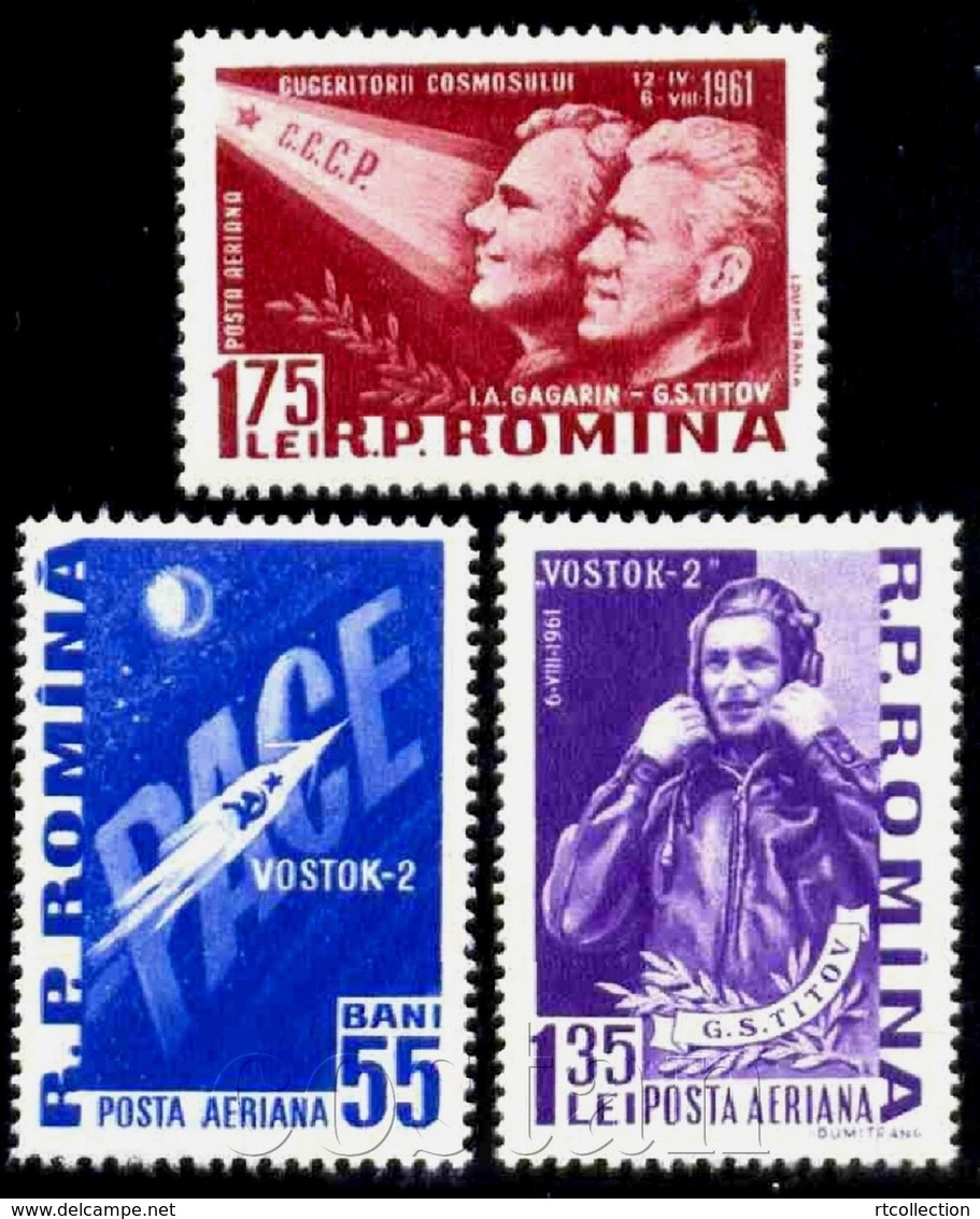 Romania 1961 2nd Manned Soviet Space Mission Exploration Satellites Sciences Gagarin People Stamps MNH Mi 1962-1964 - Astronomy