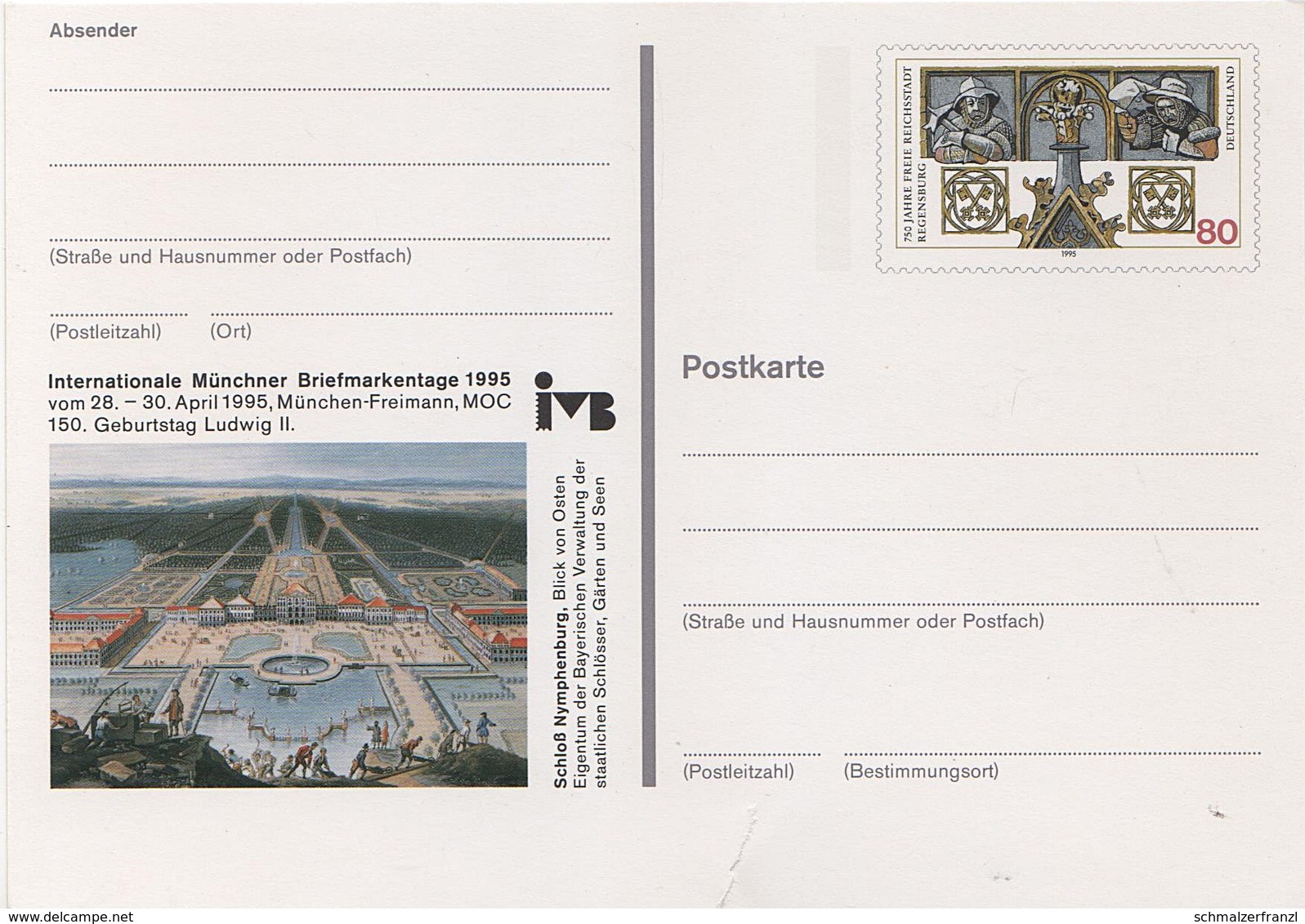 Postkarte Ganzsache Deutsche Bundespost Post Briefmarke 80 Pfennig DM Mark Internationale Briefmarkentage München 1995 - Postkarten - Ungebraucht