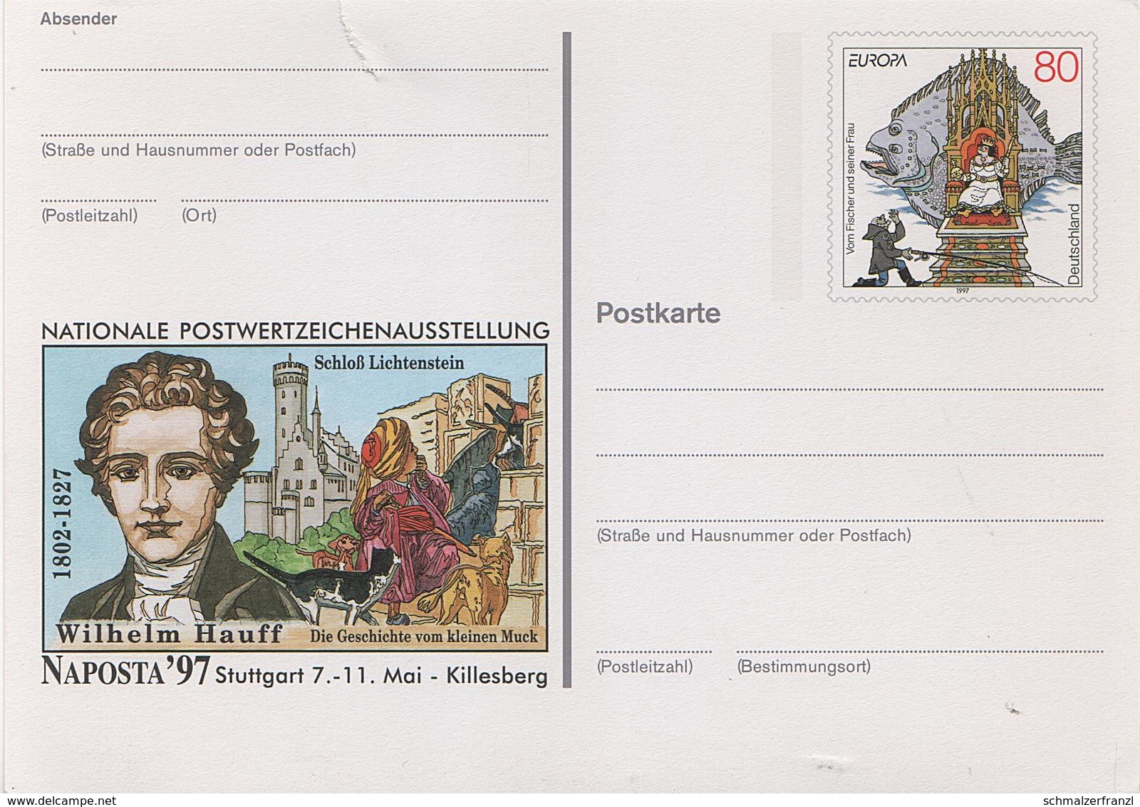 Postkarte Ganzsache Deutsche Bundespost Post Briefmarke 80 Pfennig DM Postwertzeichenausstellung Naposta Stuttgart 1997 - Postkarten - Ungebraucht