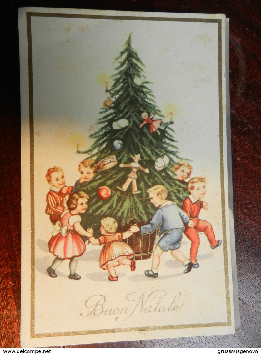 16268) AUGURALE BAMBINI INTORNO AD ALBERO DI NATALE PINOCCHIO ILLUSTRATORE FORSE MARIA PIA VIAGGIATA 1941 - Autres & Non Classés