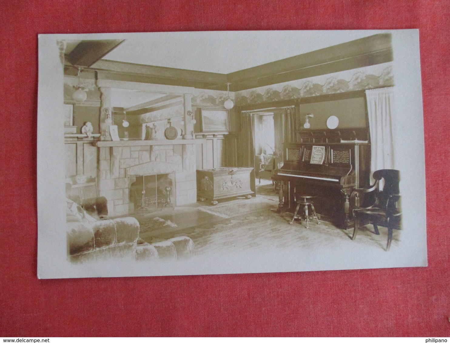 RPPC Interior Home With Fireplace & Piano      Ref 2975 - To Identify