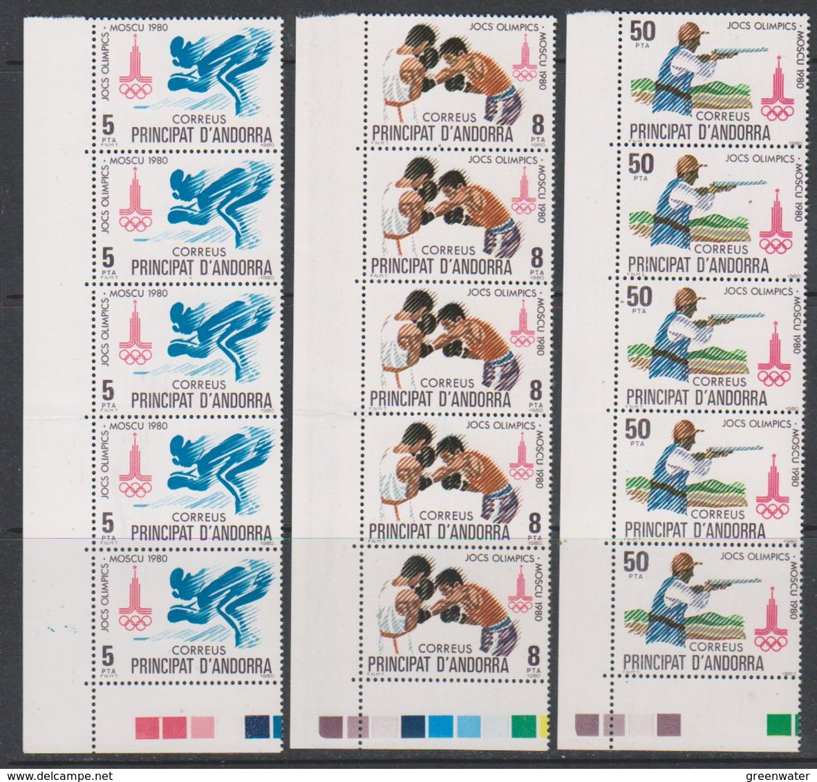 Andorra Sp. 1980 Olympic Games Moscow 3v Strip Of 5 ** Mnh (38956A) - Unused Stamps