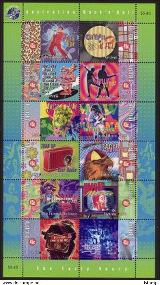 ⭕1998 - Australia ROCK N ROLL - Set Of12*45c Stamps Sheetlet MNH⭕ - Blocks & Sheetlets