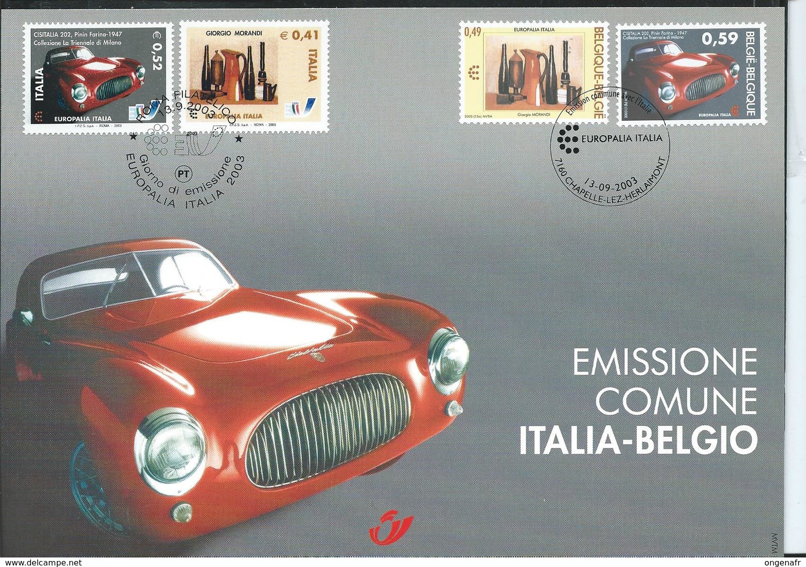 Carte-souvenir: HK 3205  Emission Commune Avec L' Italie (Europalia 2003) Art Et Voiture - Lettres & Documents