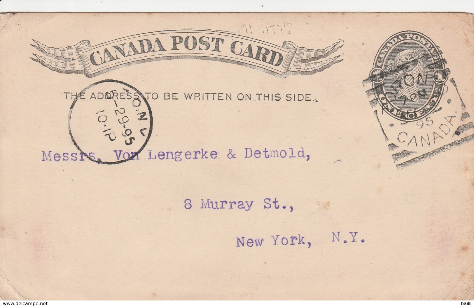 Canada Entier Postal Pour Les Etats Unis 1895 - 1860-1899 Règne De Victoria