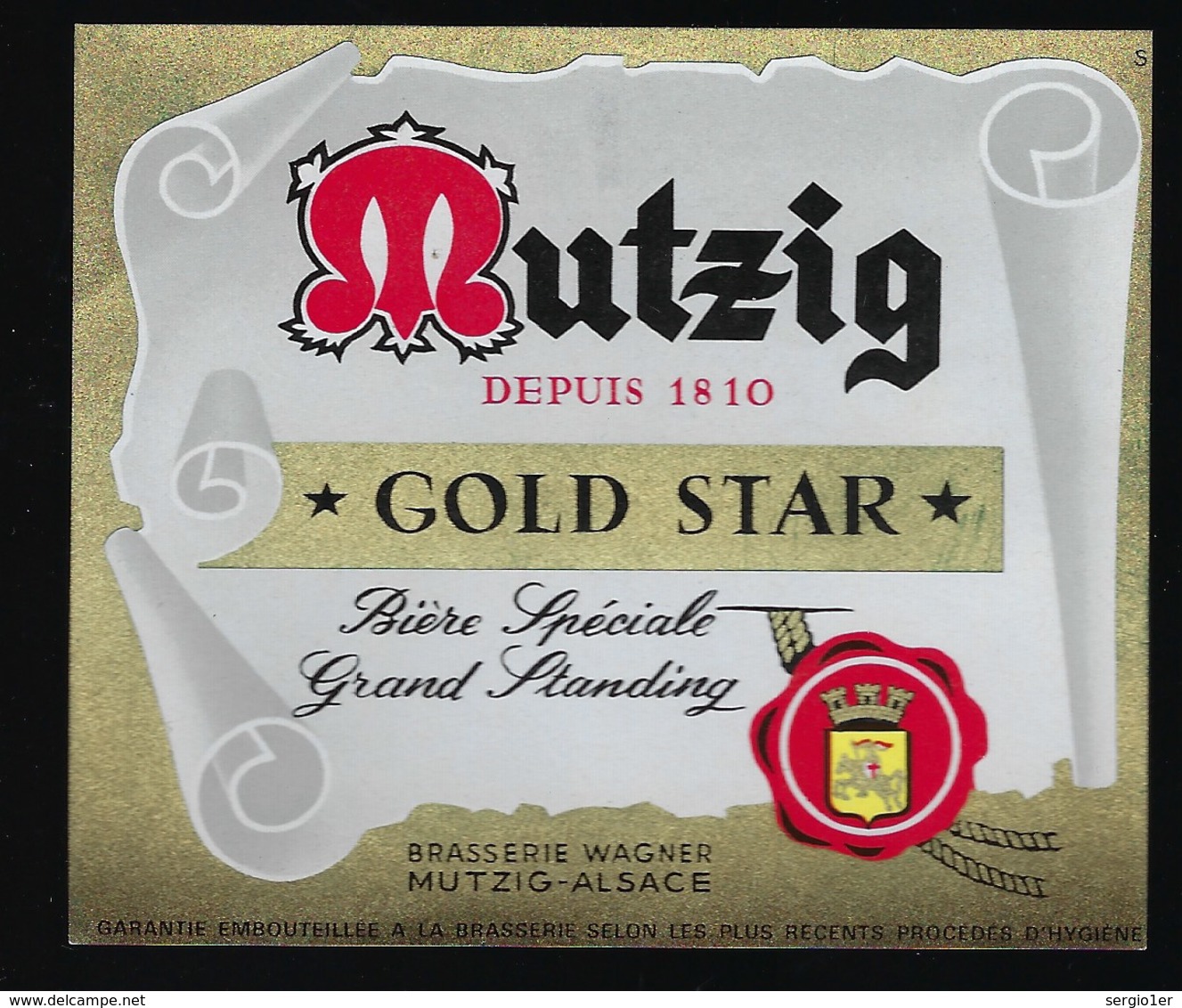 étiquette Bière  Mutzig   Depuis 1810 Gold Star Spéciale  Grand Standing  Brasserie Wagner Mutzig Alsace - Bière