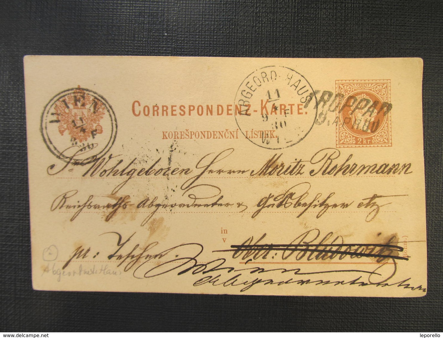 GANZSACHE Troppau - Bludowitz-  Wien Abgeord. Haus 1880 Irrläufer Korrespondenzkarte  /// D*32166 - Briefe U. Dokumente