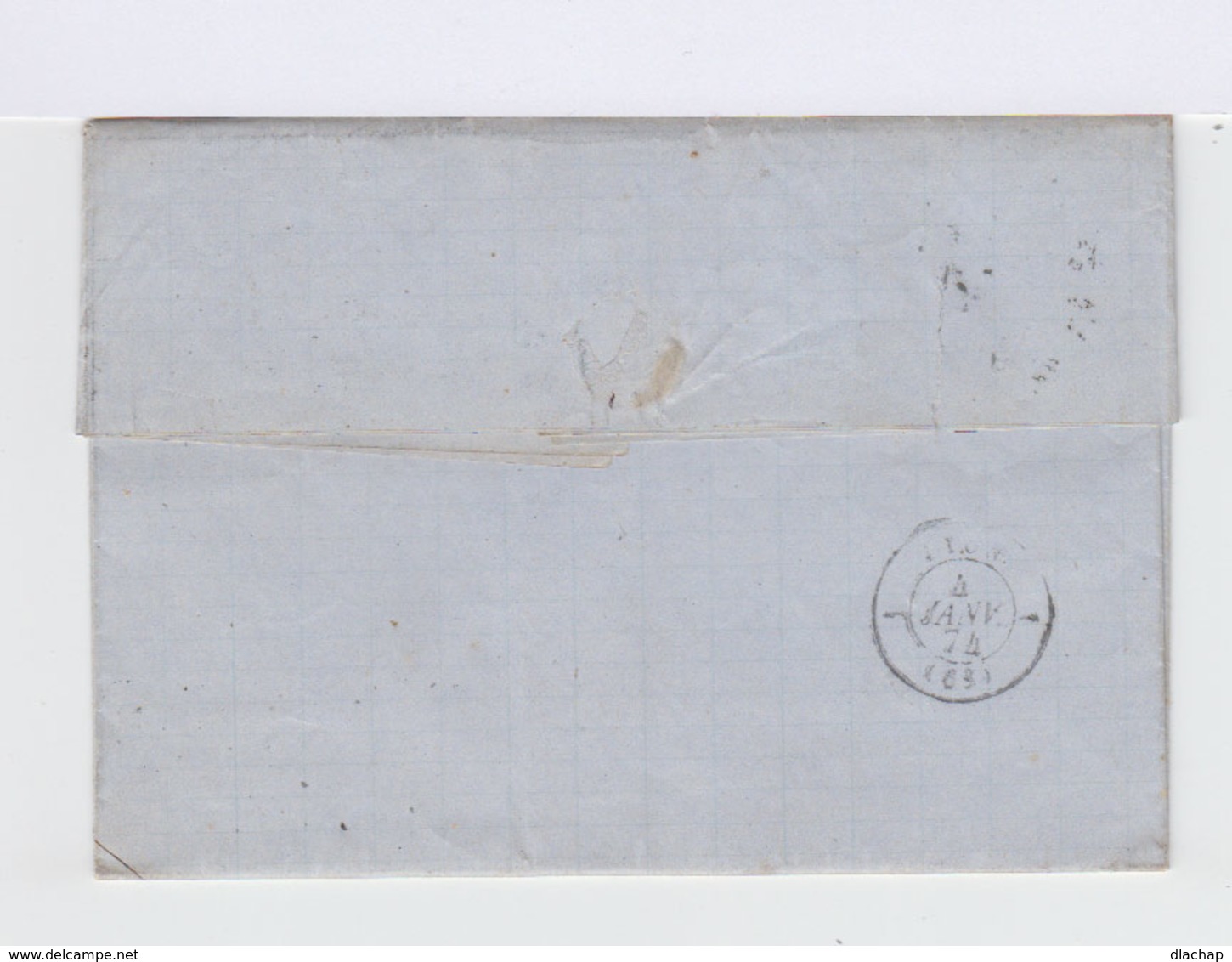 Timbre Sur Lettre Pour Lyon: Céres N° 60, Type 2, Obltitération Gros Points. CAD Montélimar 1874. CAD Lyon. (509) - 1701-1800: Précurseurs XVIII