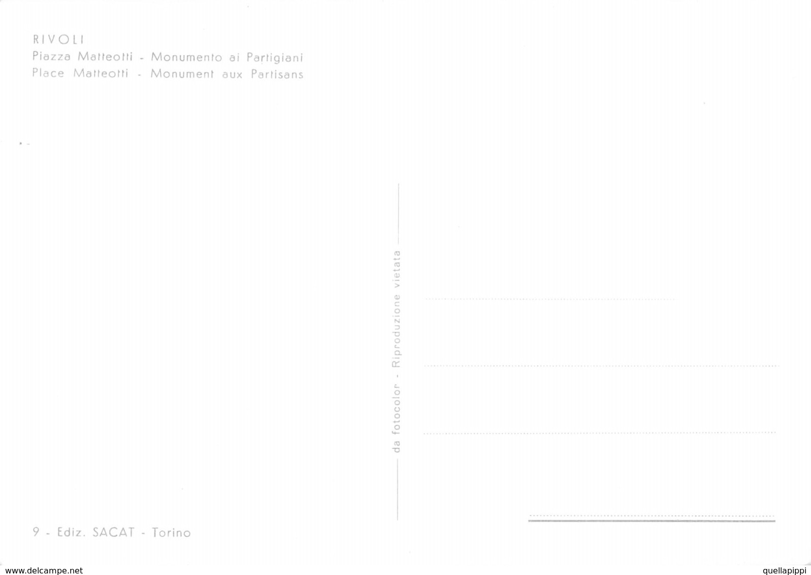 07836 "RIVOLI (TO) - PIAZZA MATTEOTTI - MONUMENTO AI PARTIGIANI" CART NON SPED. - Rivoli