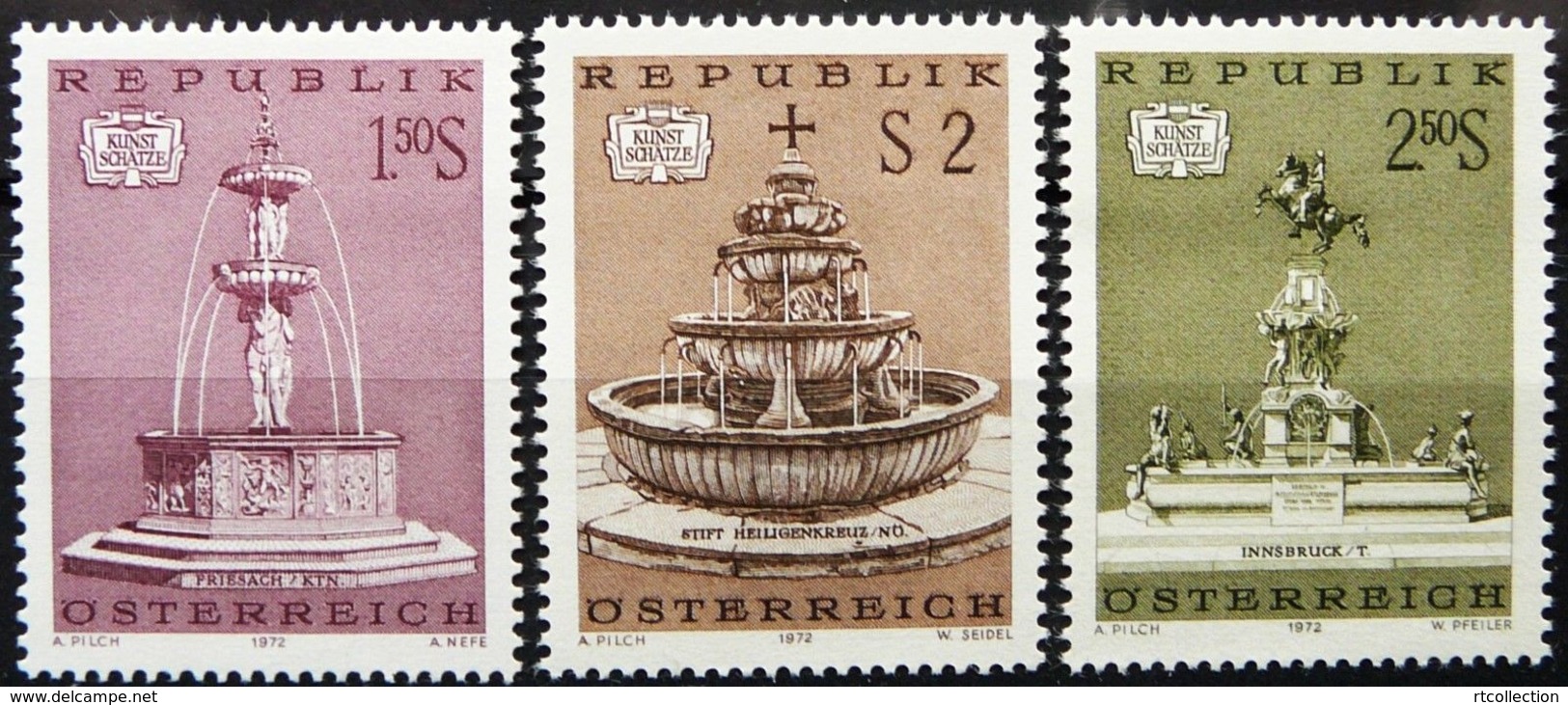 Austria 1972 Austrian Treasures Art Architecture Places Tourism Fountains Sculpture Monuments Stamps MNH SG#1632-1634 - Monuments