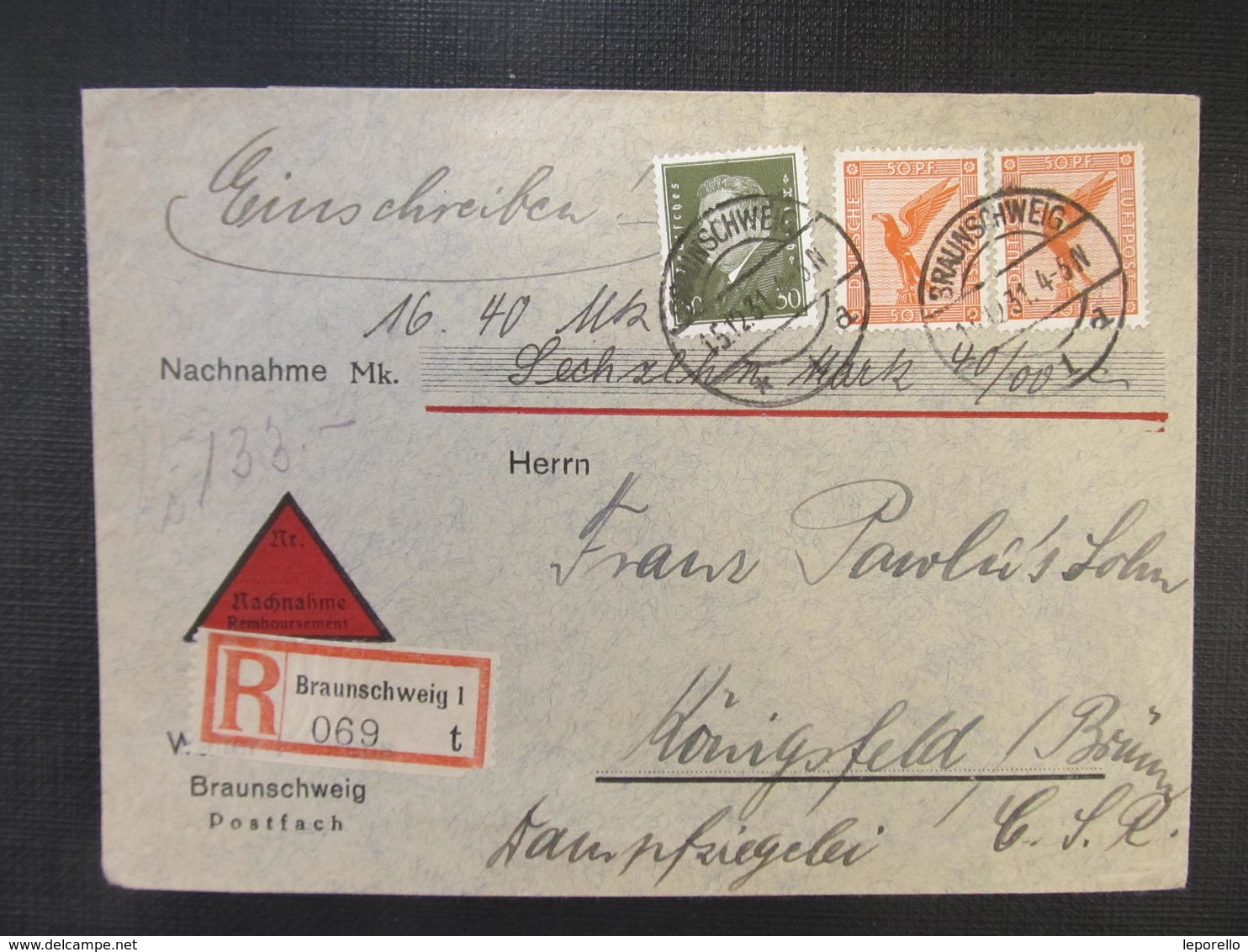 R-BRIEF Braunschweig - Brünn 1931 Nachnahme // D*32191 - Briefe U. Dokumente