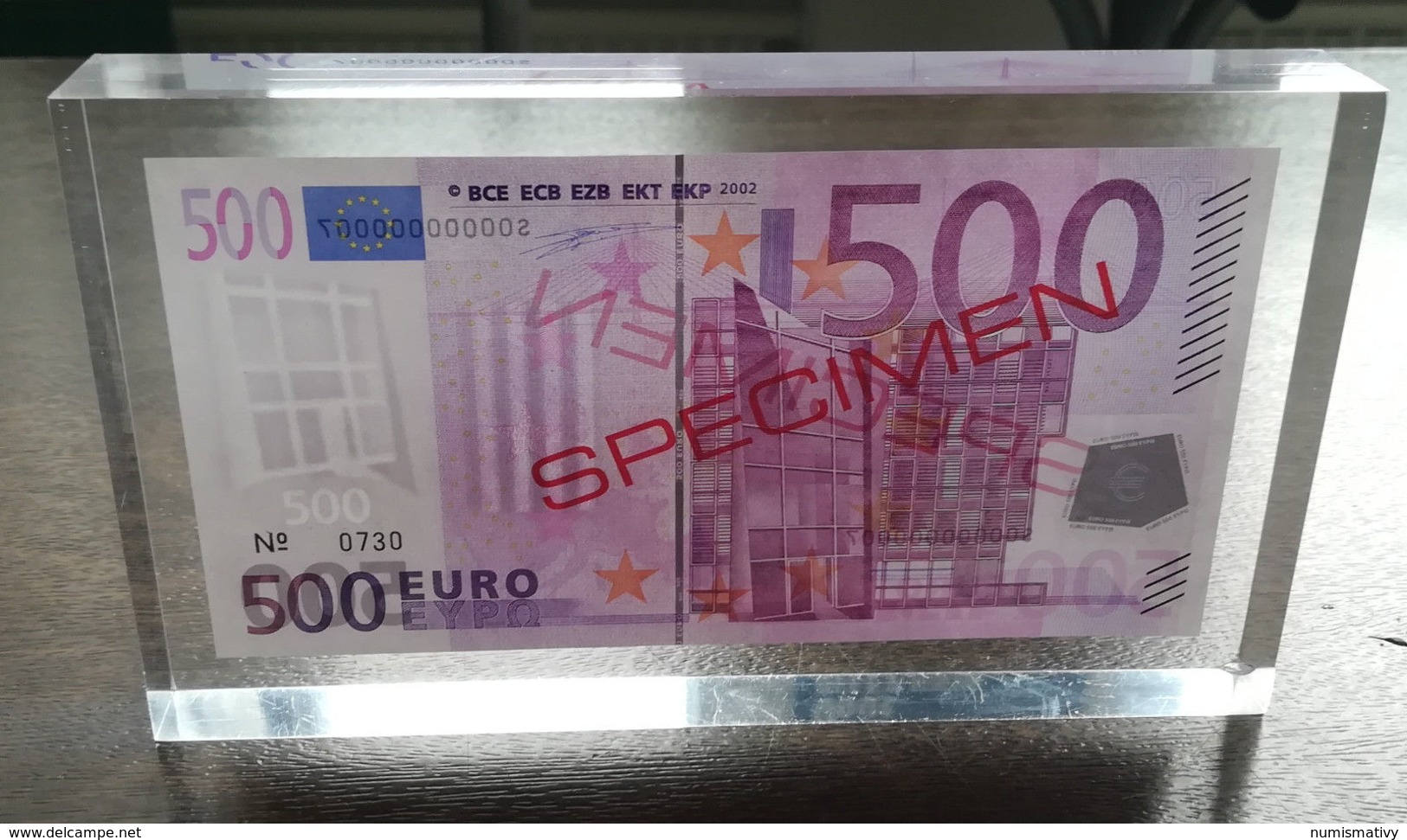 ESSAI billet 500 EURO dans bloc plexi SPECIMEN de la BCE probe testnote test