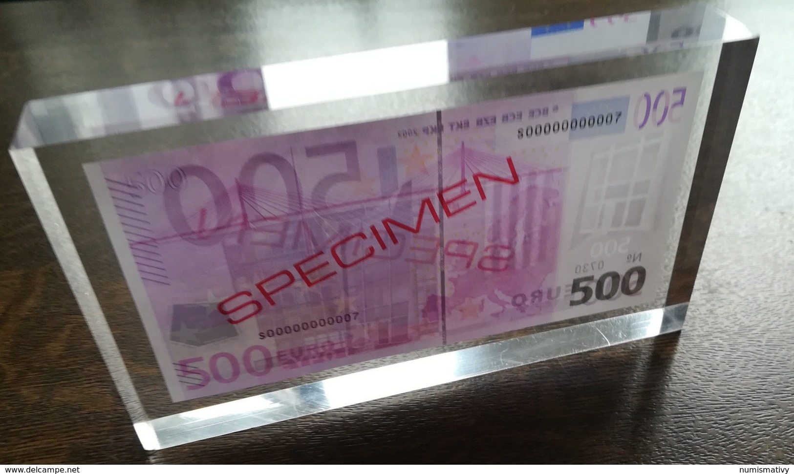 ESSAI billet 500 EURO dans bloc plexi SPECIMEN de la BCE probe testnote test