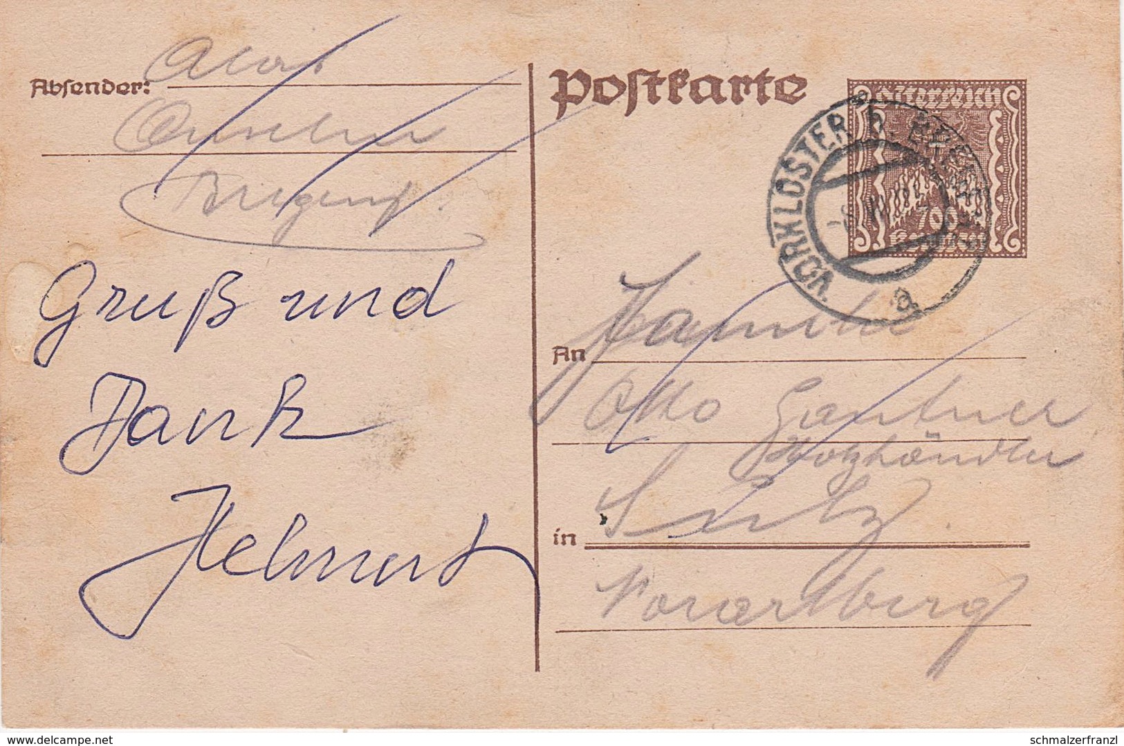 Postkarte Ganzsache Entier Postal Österreich Kaiserreich Stempel Vorkloster Bei Bregenz Austria Autriche - Sonstige & Ohne Zuordnung