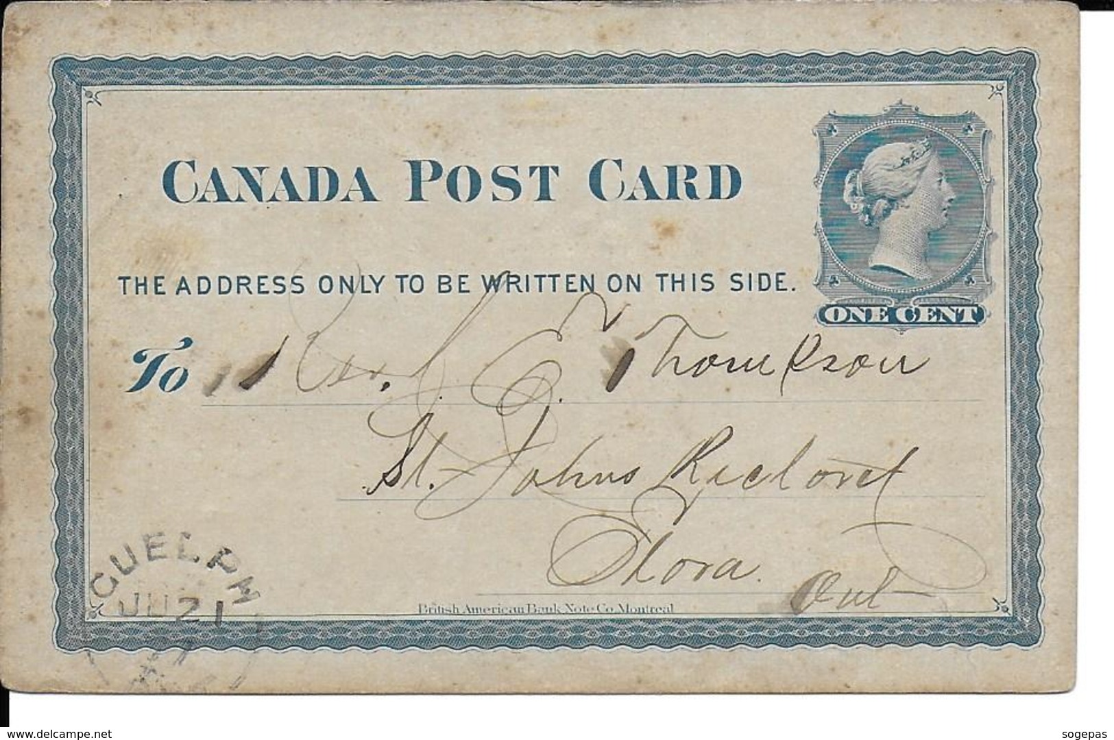 CANADA POST CARD ONE CENT - 1860-1899 Regering Van Victoria