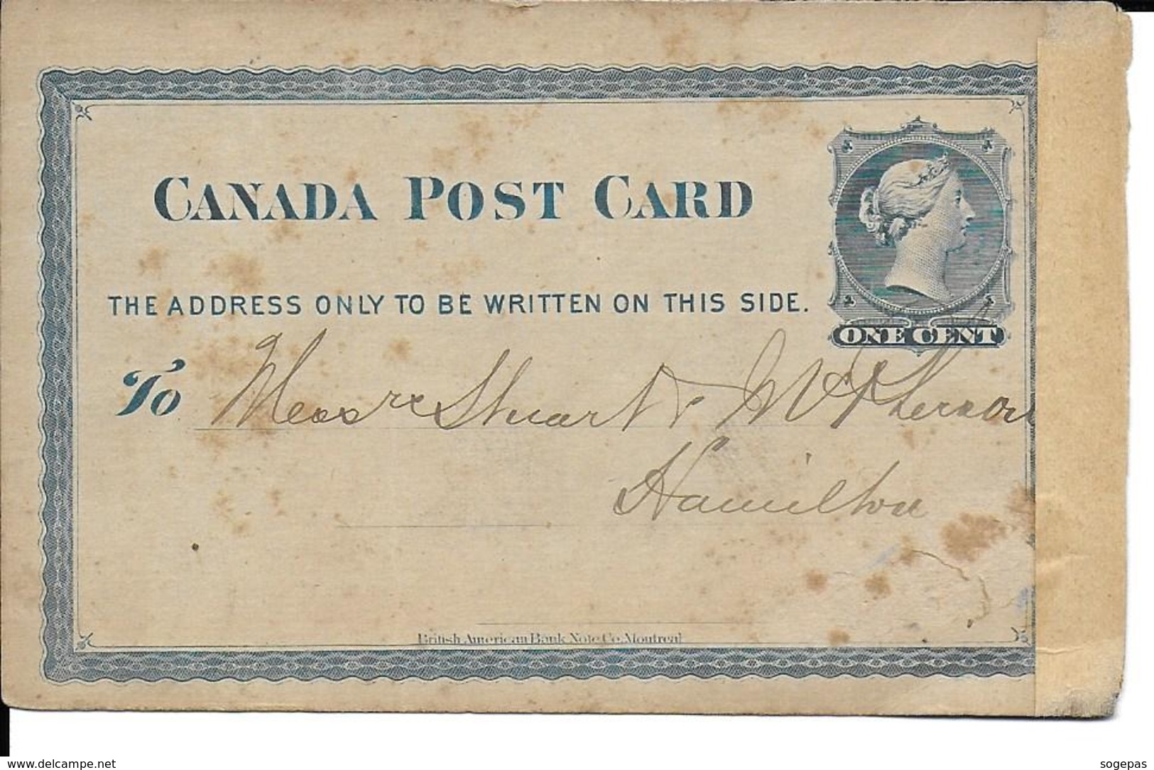 CANADA POST CARD ONE CENT - 1860-1899 Regering Van Victoria