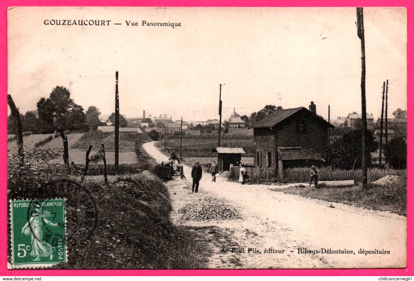 Gouzeaucourt - Vue Panoramique - Champs - Animée - Edit. A. BEAL Fils - RIBAUX DEFONTAINE Dépositaire - 1908 - Marcoing