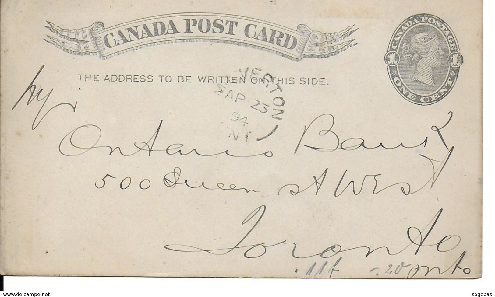 CANADA POST CARD ONE CENT - 1860-1899 Reinado De Victoria